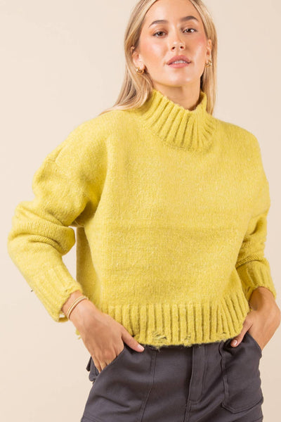 VERY J - 12W2698N-Mock Neck Cozy Sweater Top: CREAM / S-M-L/2-2-2