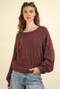 VERY J - NT11947-Two Tone Otto Ribbed Oversized Soft Comfy knit Top: MOSS / S-M-L/2-2-2