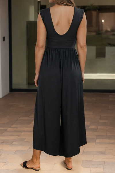 Little Daisy Closet - LDC Open Back Wide Leg Jumpsuit: Black / XL