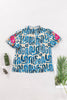 Little Daisy Closet - Embroidered Puff Sleeve Frilled Neck Printed Top: XL / Blue