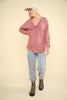 VERY J - NT11802-Washed Knit V-Neck Oversized Top: MAUVE / S-M-L/2-2-2