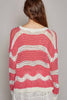 Pol Clothing - V-neck long sleeve stripe button down lightweight SALE: L / PINK/ IVORY