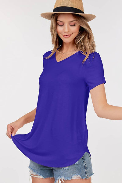 Shop Basic USA - Basic Short Sleeve V Neck Top: L / NAVY