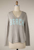 MIRACLE - Beach Saying Lightweight Knit V Neck Sweater: Aqua/White / L