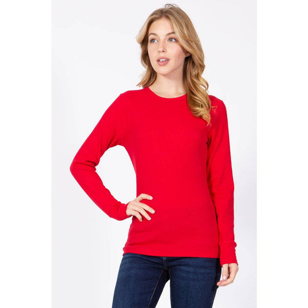 Timeless - Long Sleeve Round Neck Thermal Top Shirt: WHITE / L