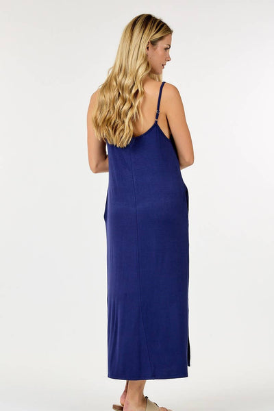 Shop Basic USA - Solid Long Dress With Spaghetti Straps: L / DUSTY GREEN