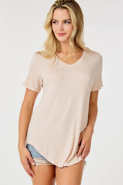 Shop Basic USA - Basic Short Sleeve V Neck Top: XL / NAVY