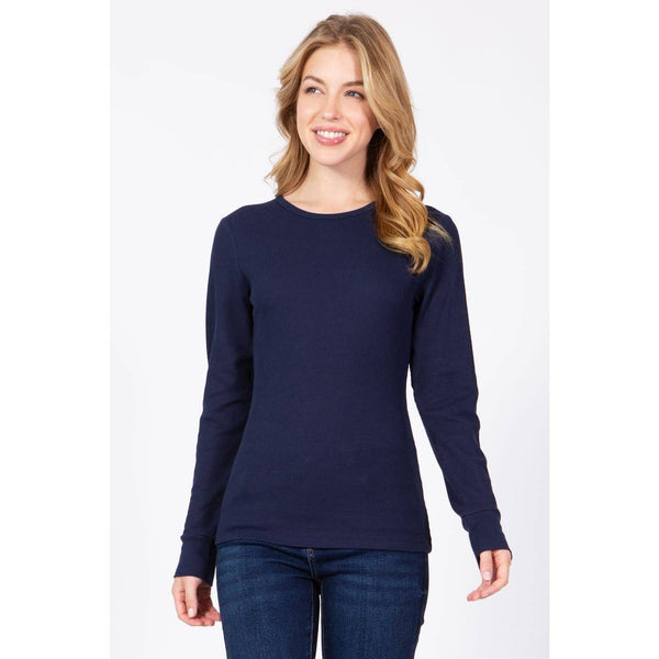 Timeless - Long Sleeve Round Neck Thermal Top Shirt: BLACK / M