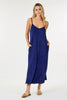 Shop Basic USA - Solid Long Dress With Spaghetti Straps: M / NAVY