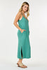 Shop Basic USA - Solid Long Dress With Spaghetti Straps: XL / DUSTY GREEN