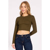 Timeless - Round Neck Long Sleeve Crop Shirt Top: BLACK / M