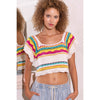 Pol Clothing - Cropped Handmade Ethnic Square Neck Sweater Top SALE: OATMEAL MULTI / S