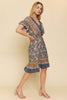 Mystree - 55993 Ruffled Border Print Dress: Large / Char/Blue