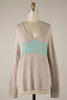 MIRACLE - Beach Saying Lightweight Knit V Neck Sweater: Khaki / L