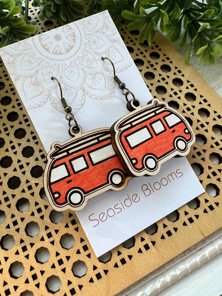 Seasideblooms - Boho hand painted lightweight maple wood earrings 