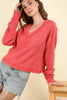 VERY J - NT11804-Casual Comfy Soft V-Neck Knit Top: ECRU / S-M-L/2-2-2