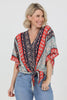 Nostalgia - E2Q81-FL91 TIE FRONT SHORT SLV BLOUSE: XL