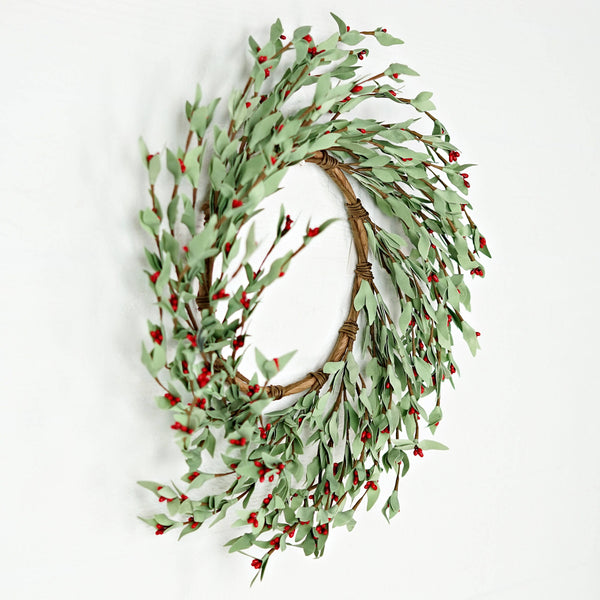 Impressive Enterprises, Inc. - 29460- 20in Wreath-Seafoam Leaves with Red Pips