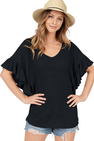 Shop Basic USA - Rolled Short Sleeve Round Neck Top: L / DENIM
