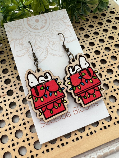 Seasideblooms - Christmas hand painted lightweight maple wood earrings 