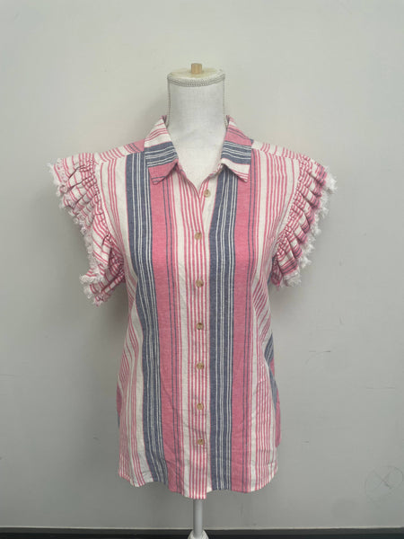 Given Kale - Pink Striped Button Front Shirt: S