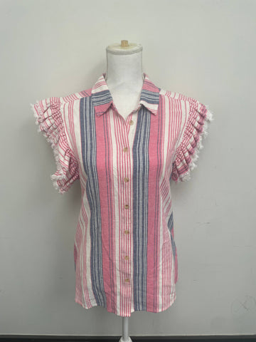 Given Kale - Pink Striped Button Front Shirt: L