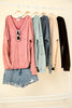 VERY J - NT11802-Washed Knit V-Neck Oversized Top: MAUVE / S-M-L/2-2-2