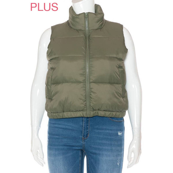 Timeless - PLUS Nylon High Neck Faux Down Puffer Vest: IVORY / 1X