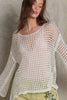 Pol Clothing - Dropped Shoulder Open Knit Boat Neck Sweater Top: M / CREAM