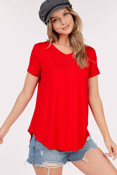 Shop Basic USA - Basic Short Sleeve V Neck Top: XL / NAVY