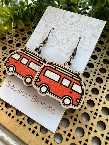 Seasideblooms - Boho hand painted lightweight maple wood earrings 