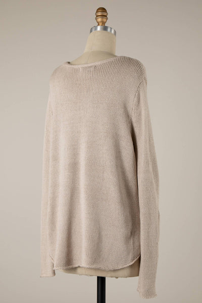 MIRACLE - Beach Saying Lightweight Knit V Neck Sweater: Khaki / L