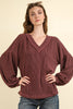 VERY J - NT11946-Two Tone Otto Ribbed V-Neck Oversized Knit Top: OATMEAL / S-M-L/2-2-2