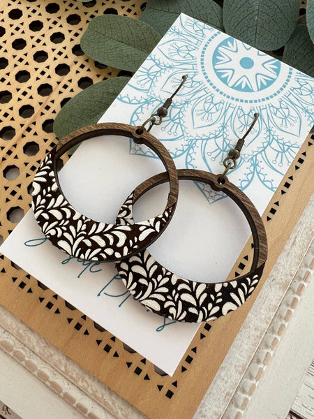 Seasideblooms - Boho damask all wood lightweight hoops 