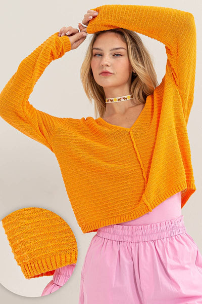 HYFVE - DZ24A559-V NECK DROPPED SHOULDER SWEATER: S / ORANGE