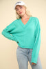 VERY J - NT11804-Casual Comfy Soft V-Neck Knit Top: ECRU / S-M-L/2-2-2