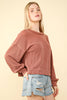 VERY J - NT11947-Two Tone Otto Ribbed Oversized Soft Comfy knit Top: MOSS / S-M-L/2-2-2