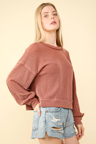 VERY J - NT11947-Two Tone Otto Ribbed Oversized Soft Comfy knit Top: OATMEAL / S-M-L/2-2-2