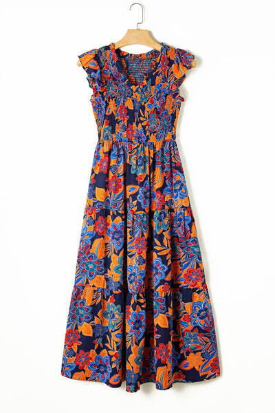 Aapparella - Women Boho Floral V Neck Ruffle Tiered Maxi Dress | S-XL: Missy / XL / Multi-Colored