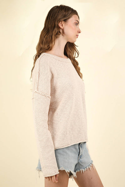 VERY J - 12W3102N-Mineral Washed Knit Oversized Sweater Pullover Top: BEIGE / S-M-L/2-2-2