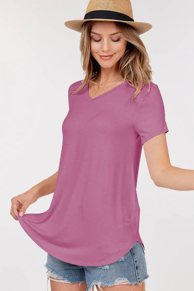 Shop Basic USA - Basic Short Sleeve V Neck Top: S / BLACK
