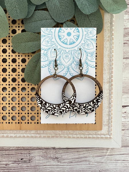 Seasideblooms - Boho damask all wood lightweight hoops 