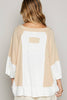 Pol Clothing - Oversize notched neck frayed edge contrast knit top SALE: M / LATTE/IVORY