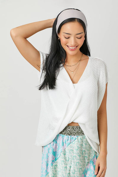 Mystree - 60559 Surplice Neck Sweater Top: Small / Off White