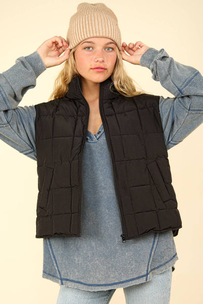 VERY J - NJ90282-Solid Puffer Padded Warm Vest: KELLY GREEN / S-M-L/2-2-2