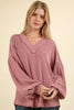 VERY J - NT11946-Two Tone Otto Ribbed V-Neck Oversized Knit Top: MOSS / S-M-L/2-2-2