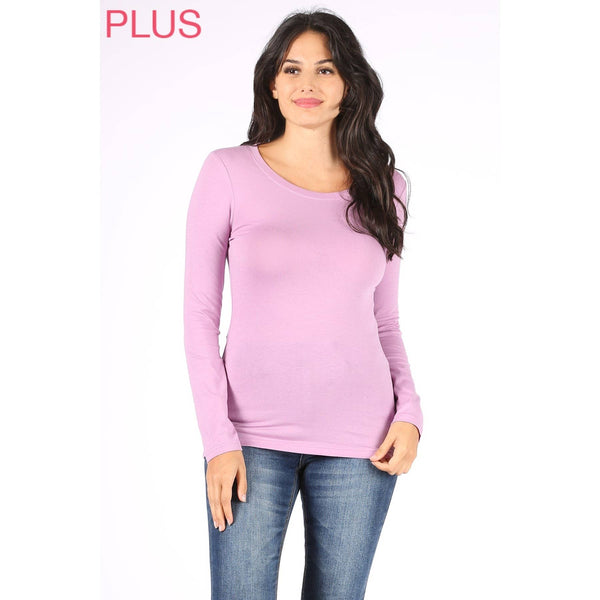 Timeless - Plus Long Sleeve Round Neck Top Shirt: BLACK / 1X