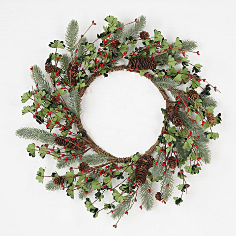 Impressive Enterprises, Inc. - 31590- 20in(9)Wreath-Needle pines w.snap leaves red pips-