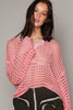 Pol Clothing - V-neck long sleeve rib band detail solid lightweight SALE: M / BARBIE PINK