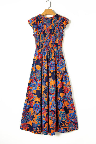 Aapparella - Women Boho Floral V Neck Ruffle Tiered Maxi Dress | S-XL: Missy / M / Multi-Colored